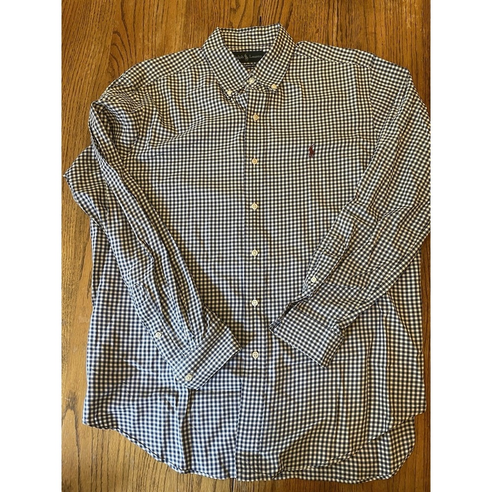 Ralph‎ Lauren Men's Classic Fit Blue Gingham Check Plaid Button Down Shirt Large